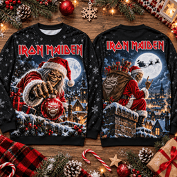 Iron Maiden Santa Eddie And Moonlit Winter Town 3D Shirt NTH1 - Sweatshirt Black