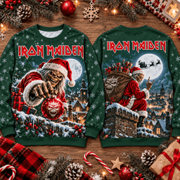 Iron Maiden Santa Eddie And Moonlit Winter Town 3D Shirt NTH1 - Sweatshirt Pine Green