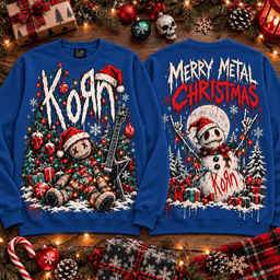 Korn Christmas Teddy Bear Skull 3D Shirt for Alternative Metal Holiday Fans NTH1 - Sweatshirt Cobalt Blue