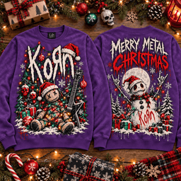 Korn Christmas Teddy Bear Skull 3D Shirt for Alternative Metal Holiday Fans NTH1 - Sweatshirt Royal Purple