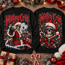 Mötley Crüe Santa Skull And Candy Cane Christmas 3D Shirt NTH1 - Sweatshirt Black