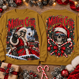 Mötley Crüe Santa Skull And Candy Cane Christmas 3D Shirt NTH1 - Sweatshirt Antique Gold