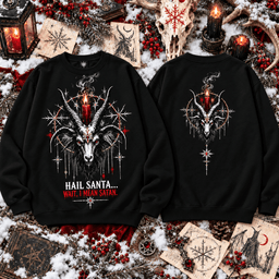 Baphomet Hail Santa I Mean Satan Christmas 3D Shirt for Heavy Metal Lovers NNK - Sweatshirt White