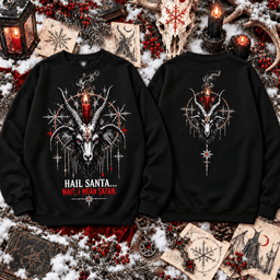 Baphomet Hail Santa I Mean Satan Christmas 3D Shirt for Heavy Metal Lovers NNK - Sweatshirt Black