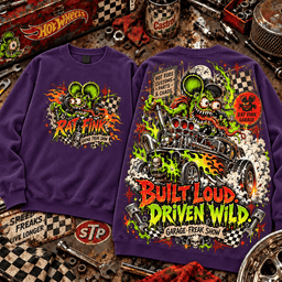 Rat Fink Hot Wheels Built Loud Driven Wild Garage Freak Show Green Monster Hot Rod Drag Racing Custom Car Culture 3D Shirt NHH - Sweatshirt Deep Purple