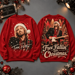Tom Petty Free Fallin' into Christmas All-Over Print T-Shirt for Holiday Music Fans NDN - Sweatshirt Red