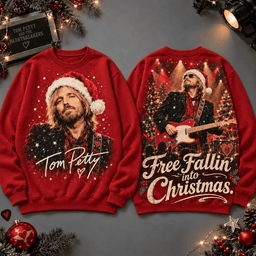 Tom Petty Free Fallin' into Christmas All-Over Print T-Shirt for Holiday Music Fans NDN - Sweatshirt Navy