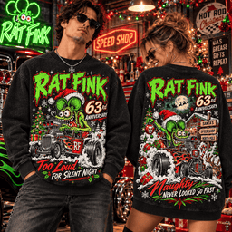 Rat Fink 63rd Anniversary Christmas Hot Rod Santa Snowman Racing Too Loud For Silent Night 3D Shirt NHH - Sweatshirt Washed Black
