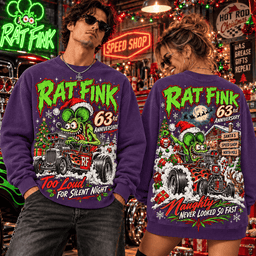 Rat Fink 63rd Anniversary Christmas Hot Rod Santa Snowman Racing Too Loud For Silent Night 3D Shirt NHH - Sweatshirt Deep Purple