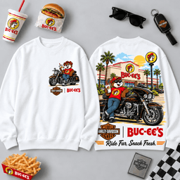 Buc-ee's Harley-Davidson Black Motorcycle Beaver 3D Shirt For Riders Taking The Scenic Snack Route NDN - Sweatshirt White