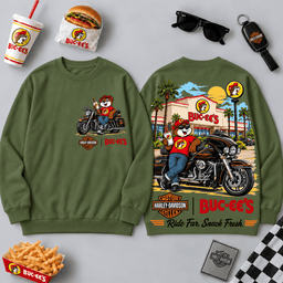 Buc-ee's Harley-Davidson Black Motorcycle Beaver 3D Shirt For Riders Taking The Scenic Snack Route NDN - Sweatshirt Military Green