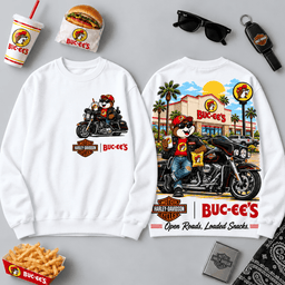 Buc-ee's Harley-Davidson Touring Motorcycle Beaver 3D Shirt For Open Roads And Loaded Snacks NDN - Sweatshirt White