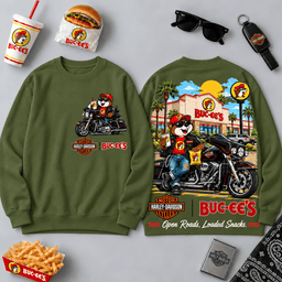 Buc-ee's Harley-Davidson Touring Motorcycle Beaver 3D Shirt For Open Roads And Loaded Snacks NDN - Sweatshirt Olive Green