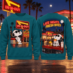IN-N-OUT Snoopy Neon Restaurant T-Shirt For Late Nights And Fresh Bites Under The Palms NDN - Sweatshirt Deep Teal