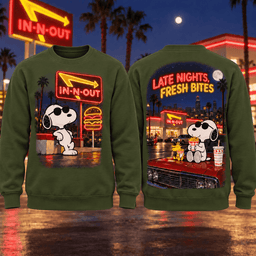 IN-N-OUT Snoopy Neon Restaurant T-Shirt For Late Nights And Fresh Bites Under The Palms NDN - Sweatshirt Olive Green