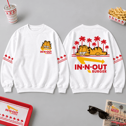 Garfield Sleeping IN-N-OUT Burger Palm Tree White Graphic 3D Shirt for Fans NDN - Sweatshirt White