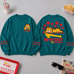 Garfield Sleeping IN-N-OUT Burger Palm Tree White Graphic 3D Shirt for Fans NDN - Sweatshirt Deep Teal