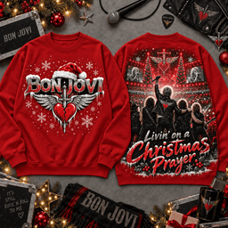 Bon Jovi Livin' on a Christmas Prayer All-Over Print T-Shirt for Holiday Music Fans NDN - Sweatshirt Navy