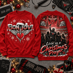 Bon Jovi Livin' on a Christmas Prayer All-Over Print T-Shirt for Holiday Music Fans NDN - Sweatshirt Black