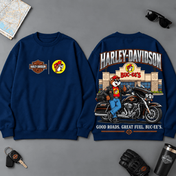 Buc-ee's Harley-Davidson Good Roads Great Fuel Buc-ee's 3D T-Shirt For Motorcycle Adventure Riders NDN - Sweatshirt Navy