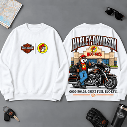 Buc-ee's Harley-Davidson Good Roads Great Fuel Buc-ee's 3D T-Shirt For Motorcycle Adventure Riders NDN - Sweatshirt White