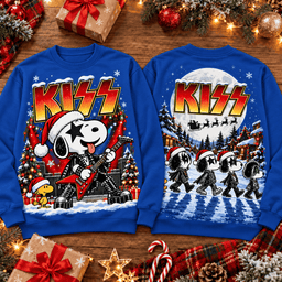 Kiss Snoopy Guitar And Winter Band Walk Christmas 3D Shirt NTH1 - Sweatshirt Cobalt Blue