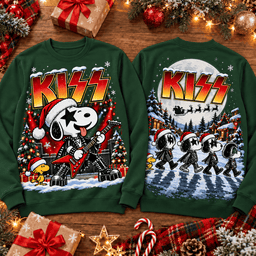 Kiss Snoopy Guitar And Winter Band Walk Christmas 3D Shirt NTH1 - Sweatshirt Forest Green