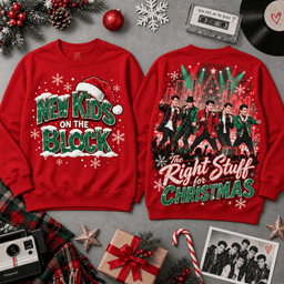 New Kids on the Block Right Stuff Christmas All-Over Print T-Shirt for Boy Band Fans NDN - Sweatshirt Navy