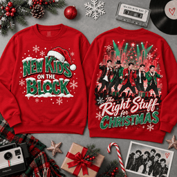 New Kids on the Block Right Stuff Christmas All-Over Print T-Shirt for Boy Band Fans NDN - Sweatshirt Black