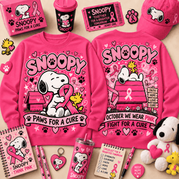 Snoopy Pink Ribbon Peanuts Friends T-Shirt NY - Sweatshirt Hot Pink