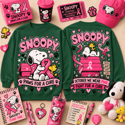 Snoopy Pink Ribbon Peanuts Friends T-Shirt NY - Sweatshirt Forest Green