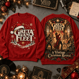 Greta Van Fleet A Vintage Christmas Revival All-Over Print T-Shirt for Holiday Music Fans NDN - Sweatshirt Red