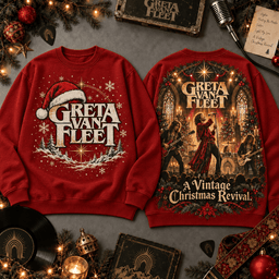 Greta Van Fleet A Vintage Christmas Revival All-Over Print T-Shirt for Holiday Music Fans NDN - Sweatshirt Navy