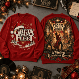 Greta Van Fleet A Vintage Christmas Revival All-Over Print T-Shirt for Holiday Music Fans NDN - Sweatshirt Black