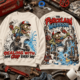 Rat Fink Porcelain Warrior 3D Shirt For Plumber Lovers NNK - Sweatshirt Cream