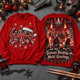 Slayer Seasons Bleeding, Metal Greetings All-Over Print T-Shirt for Holiday Music Fans NDN - Sweatshirt Red