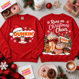 Dunkin Runs on Christmas Cheer Donut All-Over Print T-Shirt for Coffee Lovers NDN - Sweatshirt Red