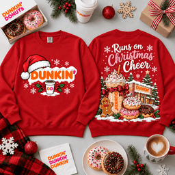 Dunkin Runs on Christmas Cheer Donut All-Over Print T-Shirt for Coffee Lovers NDN - Sweatshirt Black