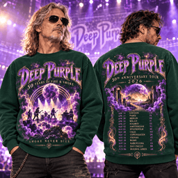Deep Purple 50th Anniversary Tour 2026 Rock Music 50 Years Of Fire And Smoke Purple Concert 3D Shirt NHH - Sweatshirt Forest Green