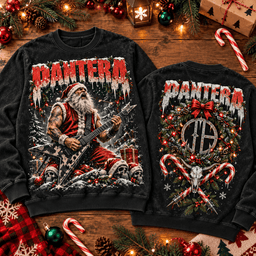 Pantera Santa Guitarist And Skull Wreath Christmas 3D Shirt NTH1 - Sweatshirt Black