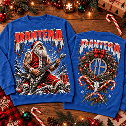 Pantera Santa Guitarist And Skull Wreath Christmas 3D Shirt NTH1 - Sweatshirt Cobalt Blue