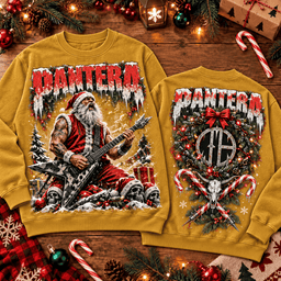 Pantera Santa Guitarist And Skull Wreath Christmas 3D Shirt NTH1 - Sweatshirt Harvest Gold