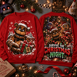 Five Nights at Freddy’s Survive Christmas Night All-Over Print T-Shirt for Horror Gamers NDN - Sweatshirt Red
