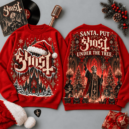 Ghost Santa White Logo Under the Tree Christmas All-Over Print T-Shirt for Rock Fans NDN - Sweatshirt Red