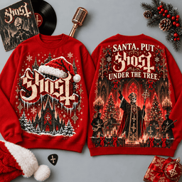 Ghost Santa White Logo Under the Tree Christmas All-Over Print T-Shirt for Rock Fans NDN - Sweatshirt Black