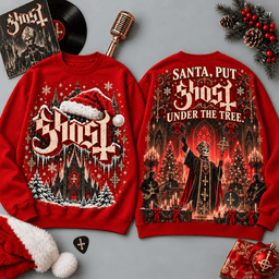 Ghost Santa White Logo Under the Tree Christmas All-Over Print T-Shirt for Rock Fans NDN - Sweatshirt Navy