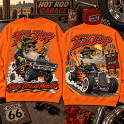 Rat Fink x ZZ Top – Sharp Dressed Monster Vintage Hot Rod T-Shirt NNK - Sweatshirt Orange