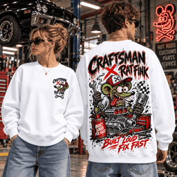Craftsman Rat Fink Built Loud Fix Fast Hot Rod Mechanic Engine Spark Plugs Wrenches Tool Chest Garage 3D Shirt NHH - Sweatshirt White