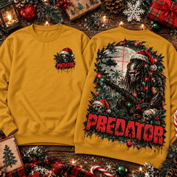 Predator Jungle Hunter Christmas Artwork 3D Shirt for Sci-Fi Movie Fans NTH1 - Sweatshirt Goldenrod