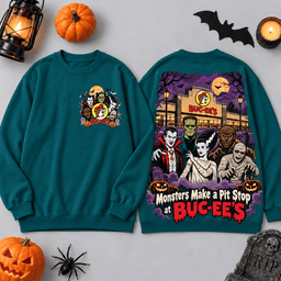 Buc-ee's Classic Monsters Pit Stop Halloween 3D Shirt For Moonlit Road Trip Adventures NDN - Sweatshirt Deep Teal